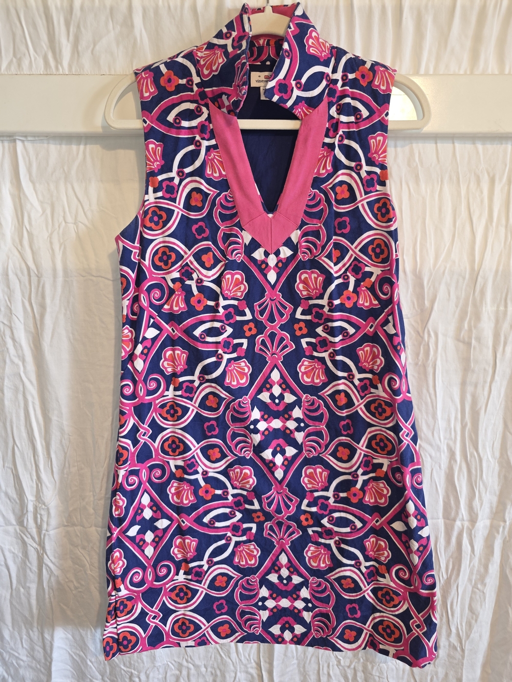 Sleeveless Pink & Navy Printed Swim Cover-Up Dress